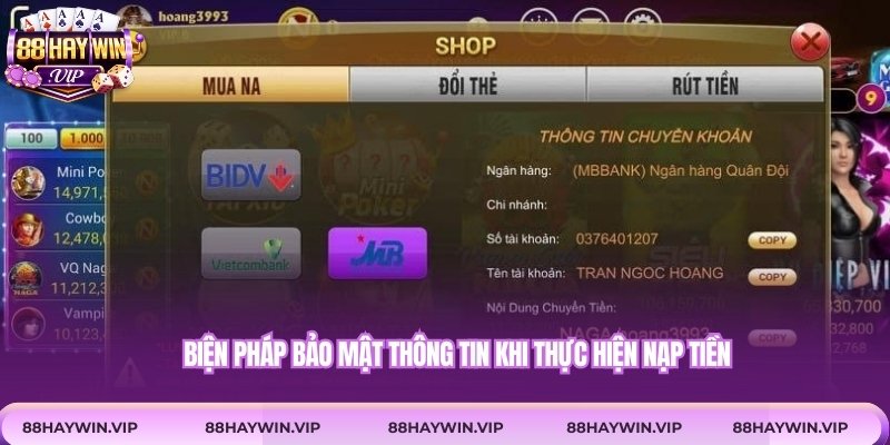 Biện pháp bảo mật thông tin khi thực hiện nạp tiền