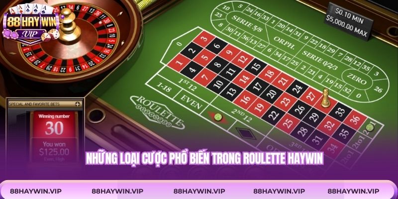 Những loại cược phổ biến trong roulette Haywin